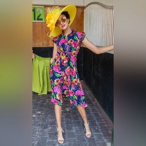 Julia Jordan Gorgeous Multicolored Short Sleeve Floral Print Midi‎ Dress Size 8